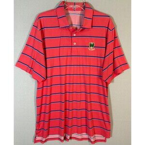 B DRADDY Sport Polo Shirt Mens XL Pink Striped Performance Pine Valley Logo Golf